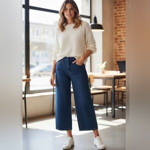 ZARA Wide Leg Crop Jeans - Dark Blue